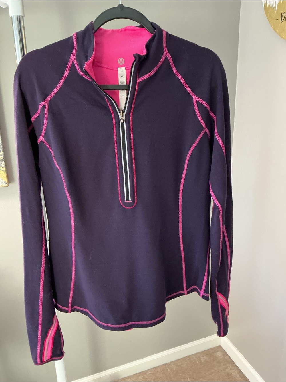 EUC Lululemon Athletica Run U Turn Purple Half-Zip Pullover with Pink Trim